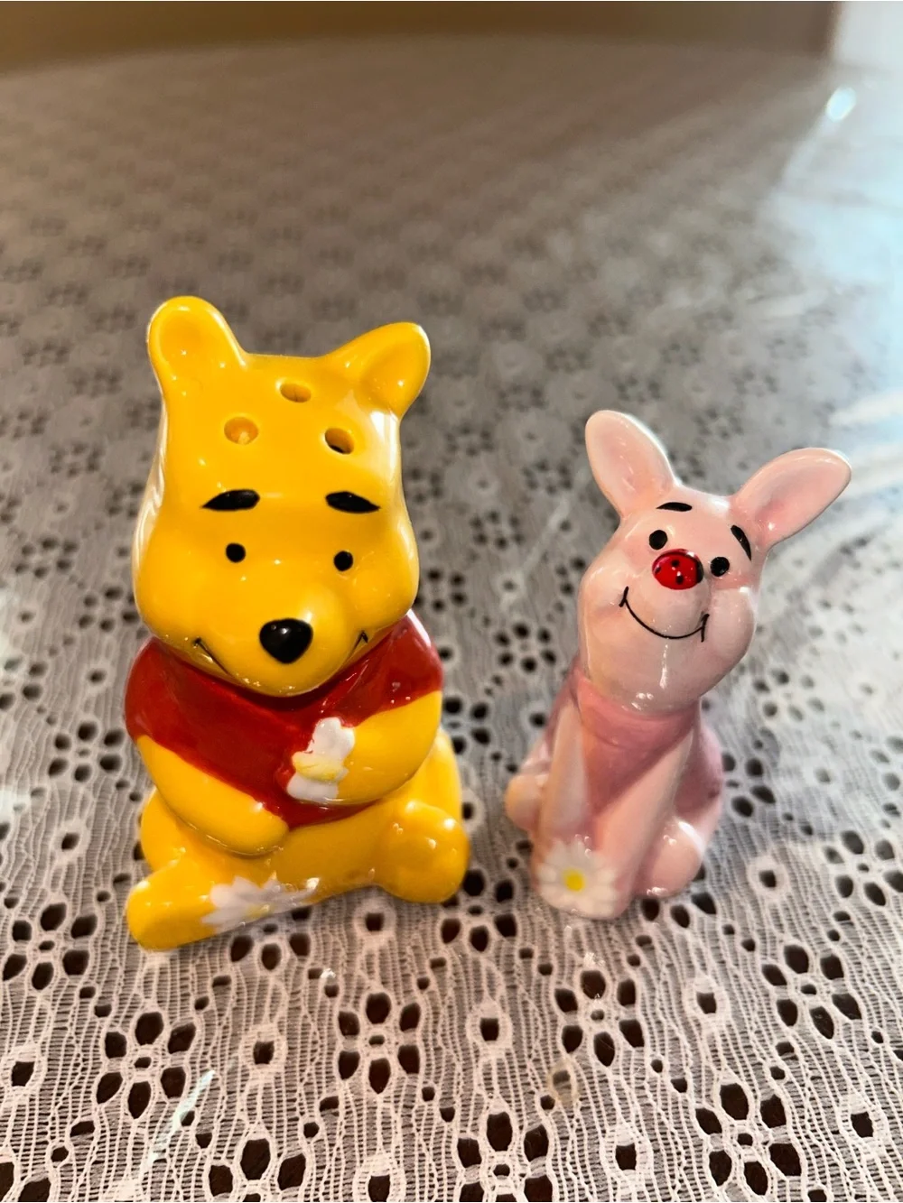 Winnie-the-Pooh and Piglet Floral Ceramic Salt and Pepper Set